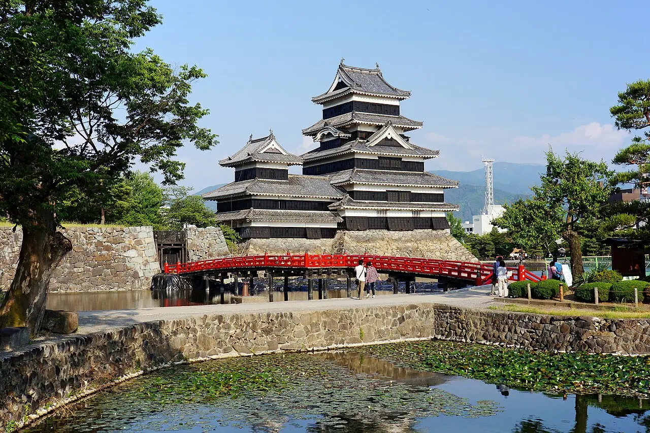 Matsumoto Castle and its moat in early summer